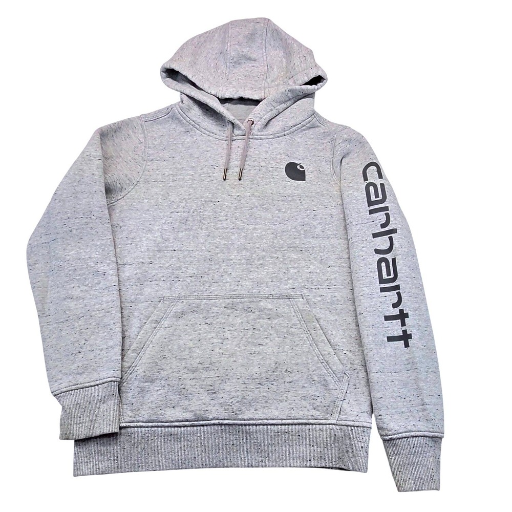 Carhartt Kids Relaxed Fit Hoodie Heather Gray Speckled Logo Sleeve Size S 4-6